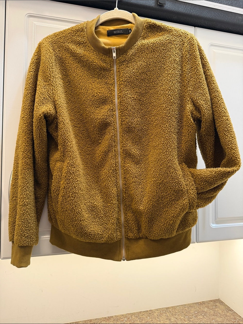 Mustard Color Teddy Zip Front Bomber Style Jacket